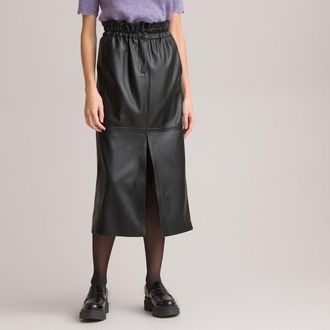 La Redoute Collections Langer, schmaler Paperbag-Rock, Kunstleder
