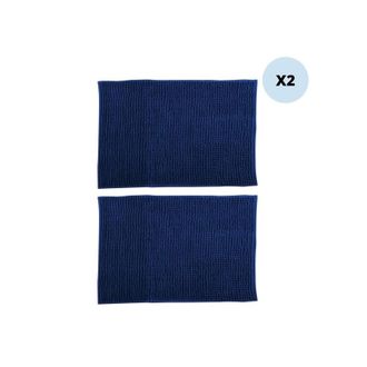 MSV Juego De 2 Alfombras De Ba&ntilde;o Chenille Microfibra 50x80cm Azul Oscuro Msv