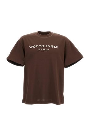 Wooyoungmi Oversized Brown Cotton Jersey T-Shirt with Contrast Logo