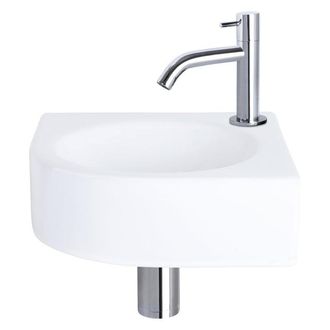 Differnz Cleo fonteinset - 30x30x10cm - Kwartrond - 1 kraangat - Gebogen chromen kraan - Keramiek Wit