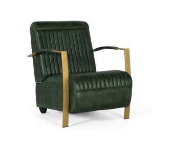 Giner&Colomer Sill&oacute;n tapizado en piel natural con estructura met&aacute;lica dorada