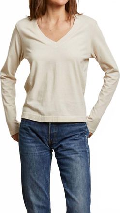 perfectwhitetee Sinatra Long Sleeve V Neck Top In Sugar