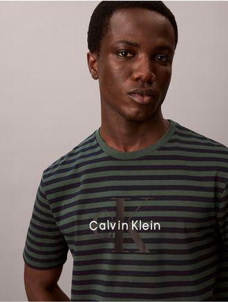 Calvin Klein Jeans Calvin Klein Mens Monologo Graphic Stripe Classic T-Shirt - Green - 2XL