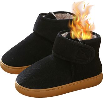 Generic Diabetic Shoes for Women Men Winter Snow Boots Warm Fur Lining Non-slip Non-Slip Slippers Comfortable Adjustable Straps for Swollen Feet Women Black 5