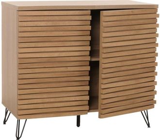 Hhg Non utilizzato] Credenza alta HHG 437, armadietto, design 3D vani portaoggetti, legno massiccio mango metallo 85x95x45cm, naturale