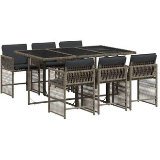 vidaXL Vidaxl - Set da Pranzo da Giardino 7 pz con Cuscini in Polyrattan Grigio