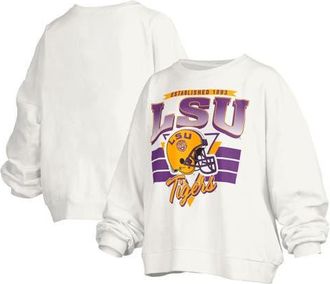 Pressbox Womens Pressbox White LSU Tigers Janice Retro Logo Oversized Pullover Sweatshirt at Nordstrom, Size Xx-Large