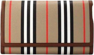 Burberry Haymarket Check Trifold Portemonnee - Dames - Tassen - Beige - Maat: ONE Size Leer