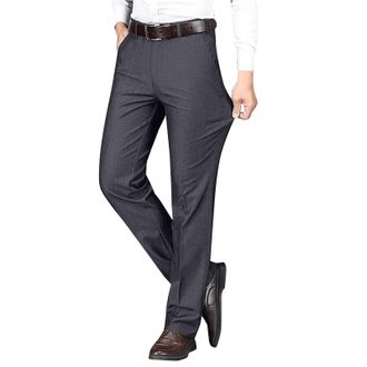 Generic Mens Casual Formal Trousers Business Office Work Smart Dress Pants Straight Leg Flat Front Regular Fit Lounge Work Golf Trousers with Pockets Dark Gra