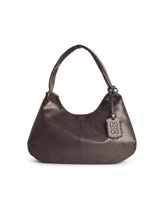 Ganni Bou Croco XxlBrown recycelte Lear -Mischtasche