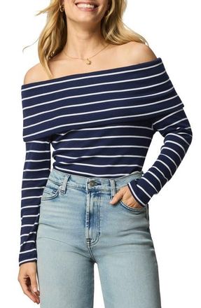 Splendid Josie Stripe Off the Shoulder Top in Navy Blue/White at Nordstrom, Size X-Large