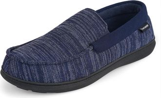 Garonne Mens Moccasin Slippers with Memory Foam for Indoor/Outdoor, Breathable Knitted Slippers with Non-Slip Rubber Sole, navy, 12.5 UK