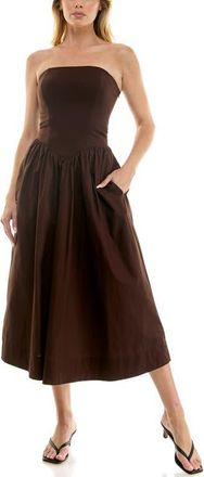 Socialite Mixed Media Strapless Midi Dress in Espresso at Nordstrom, Size X-Small