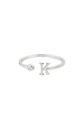 Adornia Cubic Zirconia Initial Adjustable Band Ring in Silver-K at Nordstrom Rack