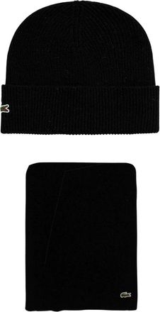 Lacoste Wool Scarf and Beanie Gift Set - unisex - Hoeden - Zwart - ONE Size - Katoen - Accessoires