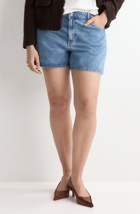 Mango High Waist Straight Fit Denim Shorts in Medium Blue at Nordstrom, Size 14
