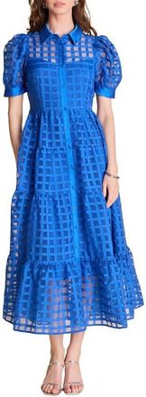 English Factory Grid Pattern Tiered Midi Shirtdress in Cobalt at Nordstrom, Size X-Small