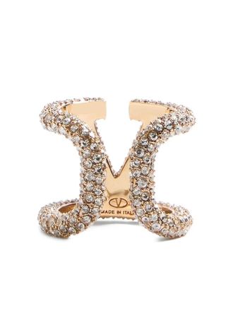 Valentino Garavani VLogo Signature crystal-embellished ring - women - Brass/Swarovski Crystal - 13 - Gold
