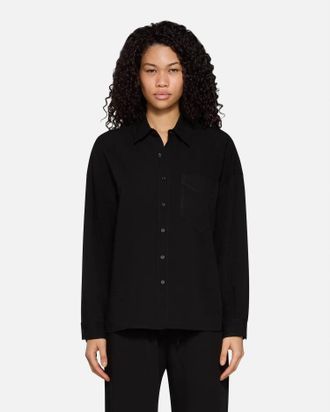 EB Denim Adeline Button Down Shirt In Black Linen