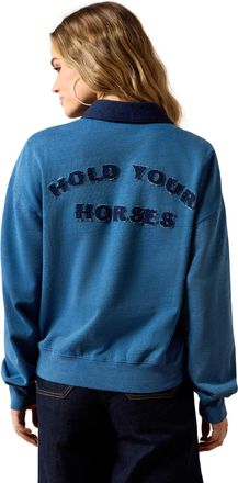 Ariat Womens Hold Your Horses Sweatshirt Long Sleeve in Indigo, Size 2X-Large, by Ariat