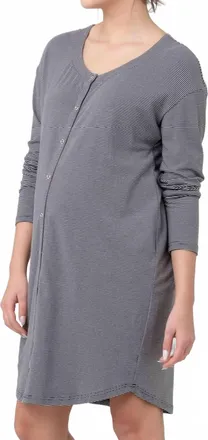 Ripe Striped Organic Nursing Sleep Dress In Grey