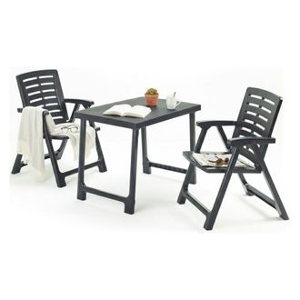 Dmora Set Sal&oacute;n Exterior Lithia, Sal&oacute;n Outdoor 2 Plazas, Mesa Hecha En Italia, Set De Camping Bistr&oacute;, Negro Antracita