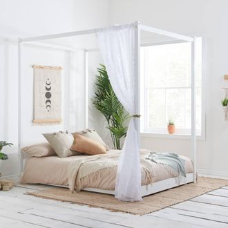 Birlea Four Poster Bed Frame Solid Wood 4 Poster Canopy Darwin in White | Size: King