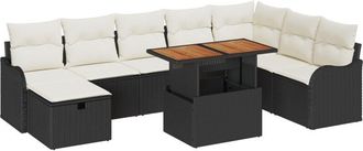 vidaXL Garden Sofa Set with Cushion 9 pcs Black Poly rattan Vidaxl