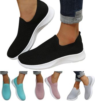 Generic Womens Flat Soled Mesh Trainers, Womens Mesh Slip On Trainers, Minimalist Solid Colours Sneakers Classic Versatile Sneakers Cozy and Breathable Runnin