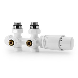 OEM Kit Multibloque Universal Para Radiadores De Conexi&oacute;n Central Con V&aacute;lvulas Termost&aacute;ticas De 50mm Para Radiadores Y Calefacci&oacute;n, Blanco