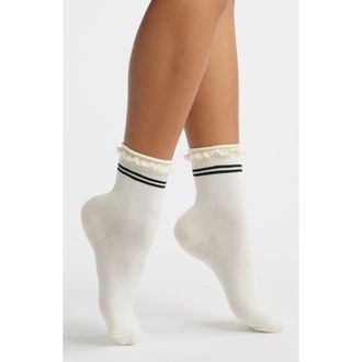 Stems Pointelle Knit Stripe Quarter Socks in Ivory at Nordstrom