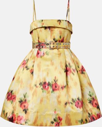 Ganni Pleated printed satin minidress