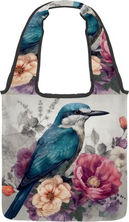 Generic Bird Florals Reversible Canvas Shoulder Tote - Double-Sided Print, 12oz Cotton, 27cm Drop, Fold-Flat Bag for Travel, Shopping, Street Outings
