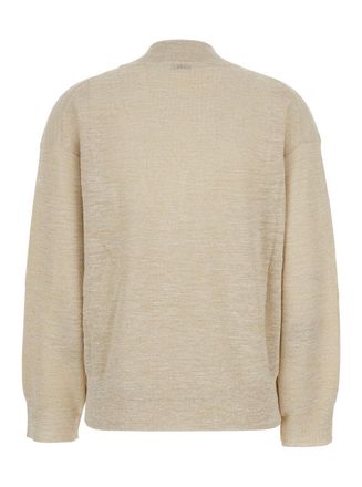 Brunello Cucinelli Womens Sweater V-Neck Linen-Blend Beige Tops Top