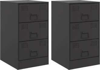 vidaXL Bedside Cabinets 2pcs Black 34.5x39x62 cm Steel Vidaxl