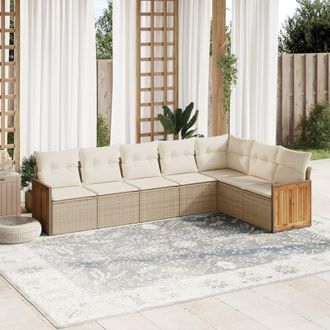 vidaXL Set Sof&aacute;s De Jard&iacute;n 7 Piezas Y Cojines Rat&aacute;n Sint&eacute;tico Beige Vidaxl