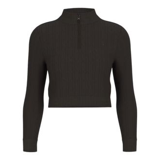 Guess Turtlenecks, female, Black, Size: S Half-Zip Cable-Knit Crop Sweater