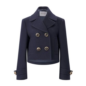 Balenciaga Double-Breasted Coats - Dames - Mantels - Blauw - Maat: 2XS Katoen