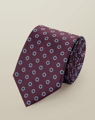 CHARLES TYRWHITT Silk Medallion Printed Tie - Maroon Red Size OSFA by Charles Tyrwhitt