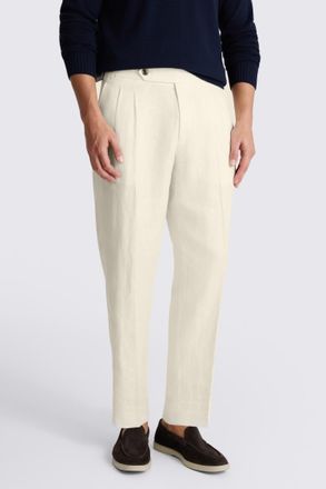 Moss Off White Linen Pleated Trousers