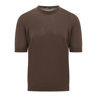 FILIPPO DE LAURENTIIS Round-neck Knitwear, male, Brown, Size: 2XL Crewneck Knit T-shirt