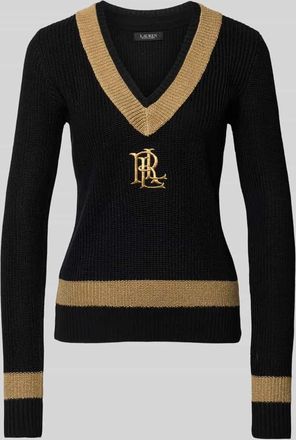 Lauren Ralph Lauren Strickpullover mit Label-Stitching Modell MEREN in Gold Melange, Größe XL