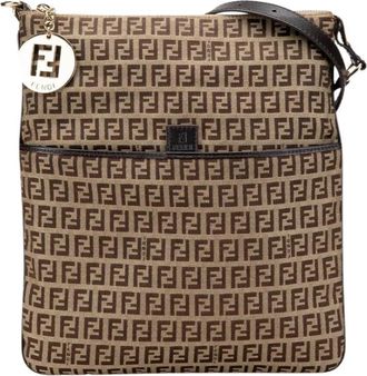Fendi Pre-owned Zucchino Canvas Crossbody Bag - Dames - Vintage Schoudertas - Bruin - ONE Size - Leer - Vintage