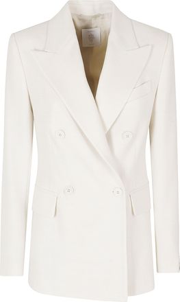 Eleventy Sand Double-Breasted Peak Lapel Wool-Blend Blazer