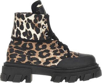 Ganni Leopard-printed denim boots Woman 36