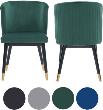 Life Interiors Set of 2 Green Sofina Modern Velvet Dining Chairs with Tufted Back - Wooden Frame & Gold-Tipped Rubberwood Legs