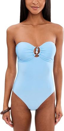 Seafolly Palermo Ring Front Bandeau One-Piece Womens Swimsuits One Piece Powder Blue : AUS 16 (US Womens 12), Elastane/Nylon