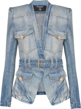 Balmain Giacca denim con cintura - Blu