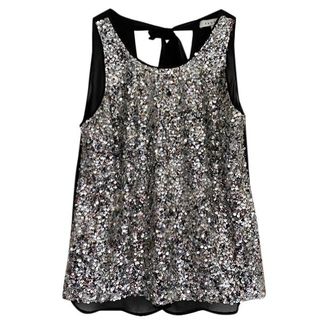 Sandro Sequin Embellished Sheer Tie Back Sleeveless Top Size S