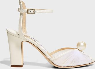 Jimmy Choo London Sacaria Tulle Pearly Ankle-Strap Sandals